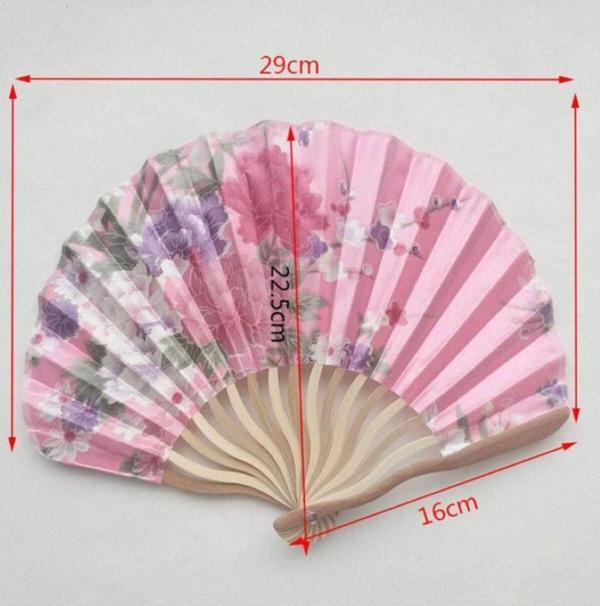 - Lüks, Şık Zarif Desenli Pembe Japon Yelpazesi - Image 1