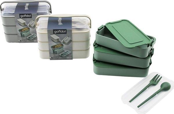 BESLENME KUTUSU  3 KATLI X 420ML - ÇATAL - KAŞIK - TEKLİ TAŞIMA KULP  RENKLİ PLASTİK-Findit - Image 1