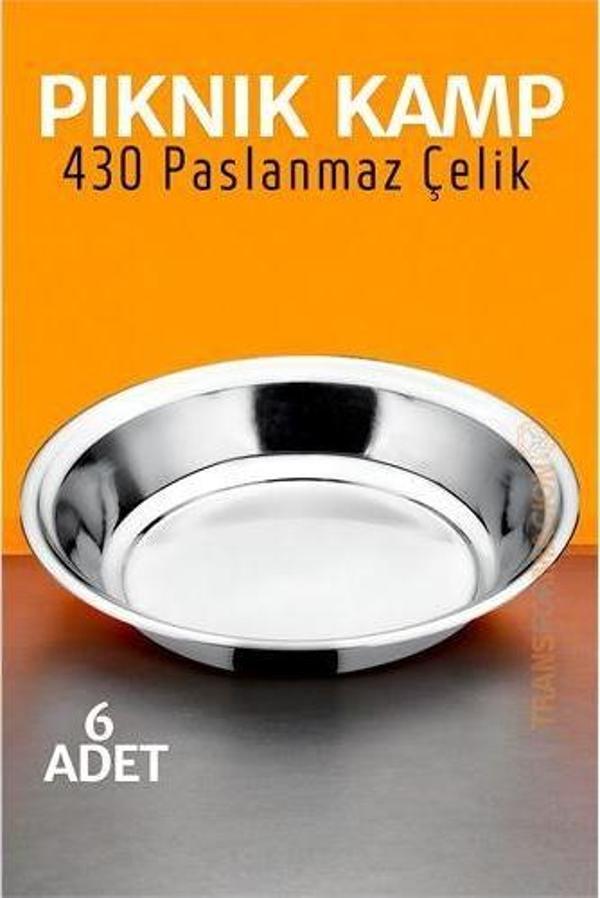 Paslanmaz Çelik Tabak Seti Kamp Piknik Tabağı 6 ADET - Image 1