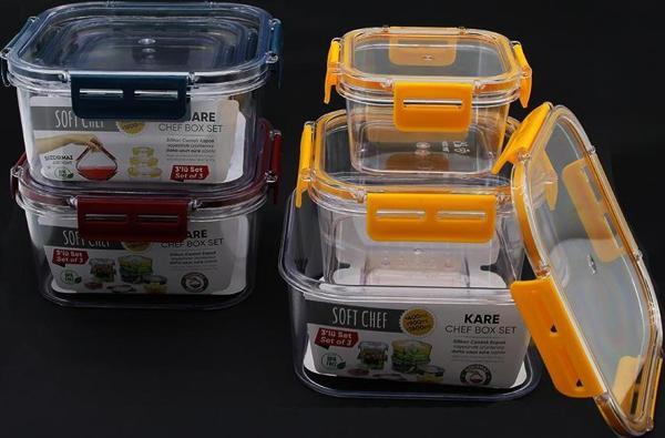 3 PARÇA  KARE MİKA SAKLAMA KABI SETİ SİLİKON CONTALI KAPAK 400-900-1800ML-Findit - Image 1