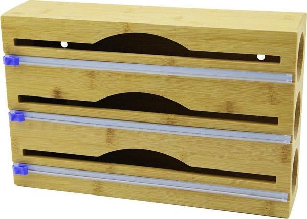 3IN1  AHŞAP BAMBU STREÇLİK FOLYOLUK  KESİCİ BIÇAK KANALLI   22X34CM-Findit - Image 1