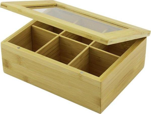 AHŞAP BAMBU  POŞET ÇAY KUTUSU - 6 BÖLMELİ - 2IN1- BÖLMESİZ ÇOK AMAÇLI KU-Findit - Image 1