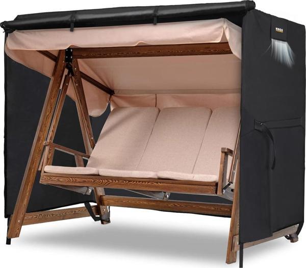 Haegs Bahçe Salıncak Koruma Örtüsü Üç Kişilik Tenteli Hamak Bahçe Salıncağı Koruma Kılıfı Su Geçirmez Branda Dayanıklı 210X125X170Cm Siyah - Image 1