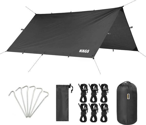 Haegs Tarp Gölgelik Tente, Taşınabilir Örtü Branda Çok İşlevli Outdoor Açık Hava Kamp Seyahat Tente Branda Güneşlik Karavan Tente Yan Çadır Gölgelik - 300X300 Cm - Siyah - Image 1