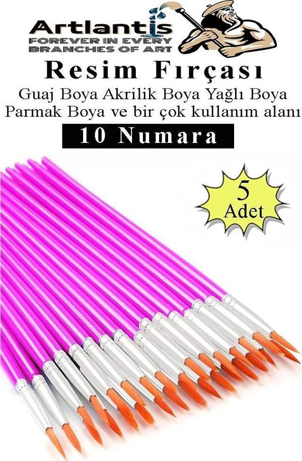 Resim Fırçası 10 Numara 5 Adet Yuvarlak Uçlu Sentetik Resim Fırça Ekonomik Suluboya Akrilik Boya Guaj Boya Yağlı Boya - Image 1