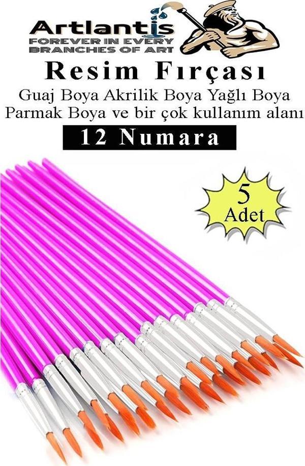 Resim Fırçası 12 Numara 5 Adet Yuvarlak Uçlu Sentetik Resim Fırça Ekonomik Suluboya Akrilik Boya Guaj Boya Yağlı Boya - Image 1