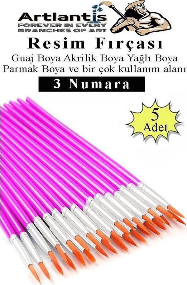 Resim Fırçası 3 Numara 5 Adet Yuvarlak Uçlu Sentetik Resim Fırça Ekonomik Suluboya Akrilik Boya Guaj Boya Yağlı Boya - Image 1