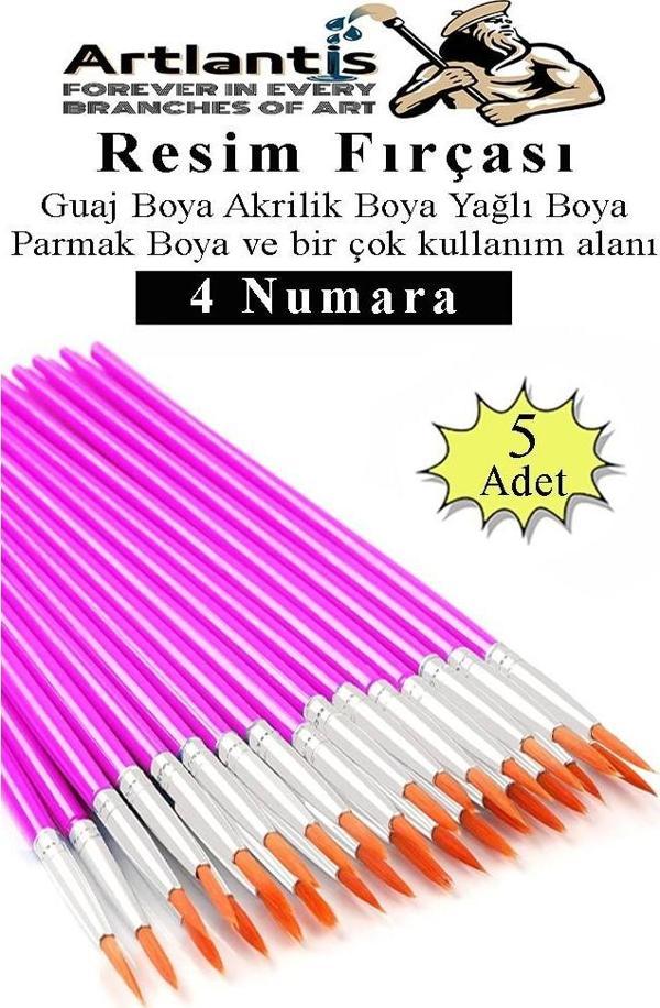 Resim Fırçası 4 Numara 5 Adet Yuvarlak Uçlu Sentetik Resim Fırça Ekonomik Suluboya Akrilik Boya Guaj Boya Yağlı Boya - Image 1