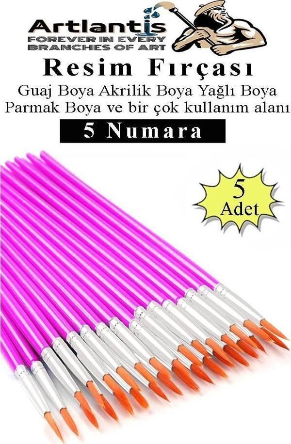 Resim Fırçası 5 Numara 5 Adet Yuvarlak Uçlu Sentetik Resim Fırça Ekonomik Suluboya Akrilik Boya Guaj Boya Yağlı Boya - Image 1