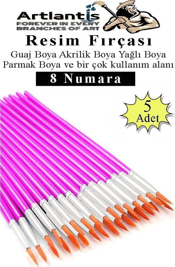 Resim Fırçası 8 Numara 5 Adet Yuvarlak Uçlu Sentetik Resim Fırça Ekonomik Suluboya Akrilik Boya Guaj Boya Yağlı Boya - Image 1