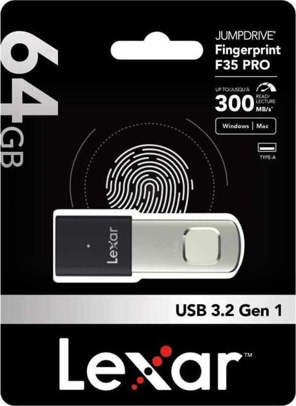 Lexar 64GB Parmak İzi Okuyuculu F35 Pro 300Mb 3.2 USB Flash Bellek - Image 1