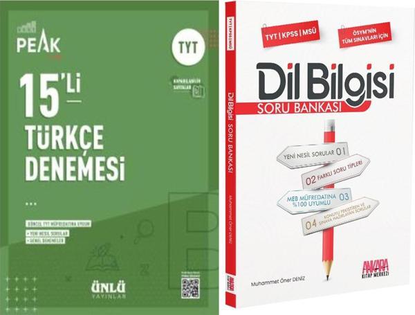 Ünlü Yayıncılık TYT Türkçe Best Peak 15 li Denemesi ve AKM Dil Bilgisi Soru Bankası Seti 2 Kitap - Ünlü Yayınları - Image 1