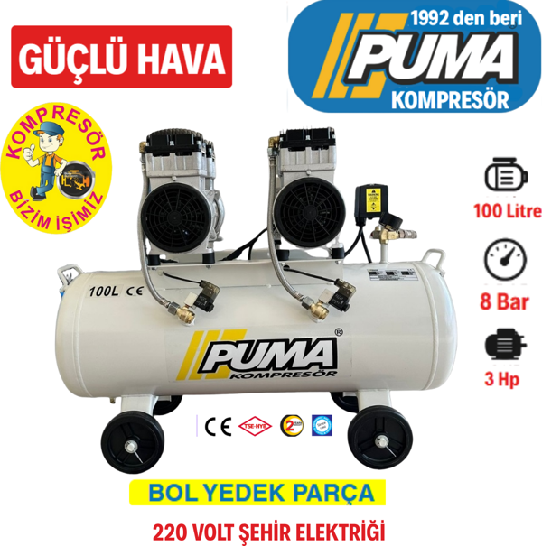 Puma 100 LİTRE YAĞSIZ SES DESİBELİ DÜŞÜK KOMPRESÖR (3 HP) - Image 1