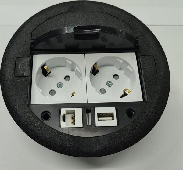 Masa Üstü Priz Siyah+ 2 Ad. Priz+1 Ad. Usb+1 Ad. Ethernet Geçiş - Image 1