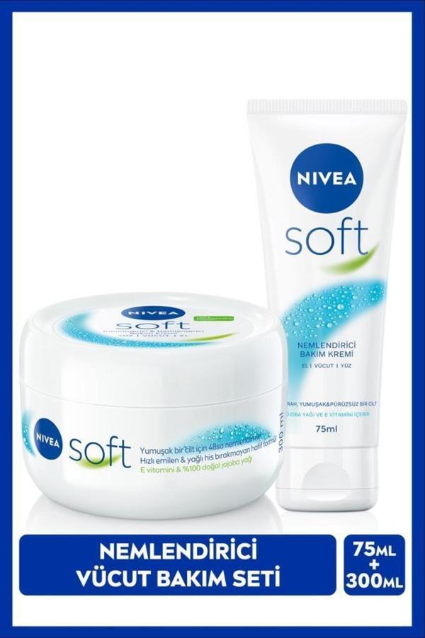 Soft Nemlendirici Bakım Kremi 300ml ve Soft Krem 75ml, El Yüz Vücut, E Vitamini, Yumuşak Cilt,Jojoba - Image 1