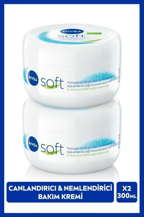 Soft Nemlendirici El Yüz ve Vücut Bakım Kremi 300ml, Jojoba Yağı, E Vitamini, Pürüzsüz Cilt, X2 Adet - Image 1