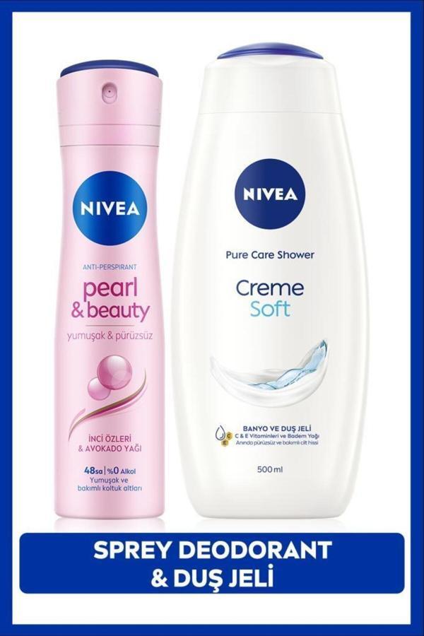 Creme Soft Banyo Ve Duş Jeli 500ml Ve Kadın Sprey Deodorant Pearl&beauty 150ml, 48 Saat Ter Karşıtı - Image 1