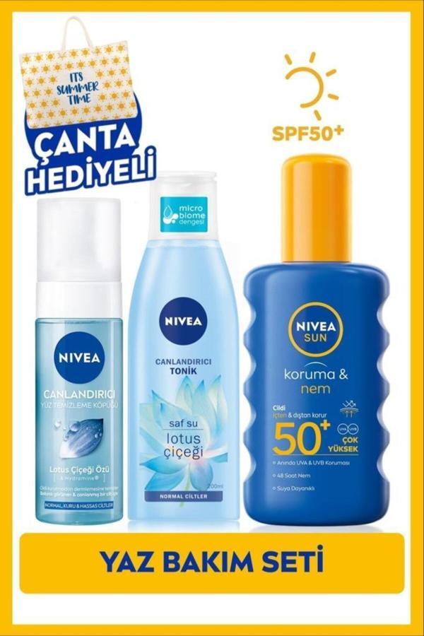 Sun Güneş Koruyucu Vücut Spreyi 200ml Spf50, Yüz Temizleme Köpüğü 150ml, Tonik 200ml, Çanta Hediye - Image 1