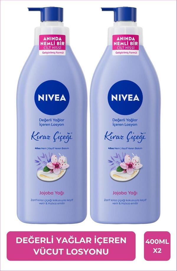Değerli Yağlar İçeren Vücut Losyonu 400ml, 48 Saat Nemlendirici, Kiraz Çiçeği, Jojoba Yağı, X2 Adet - Image 1