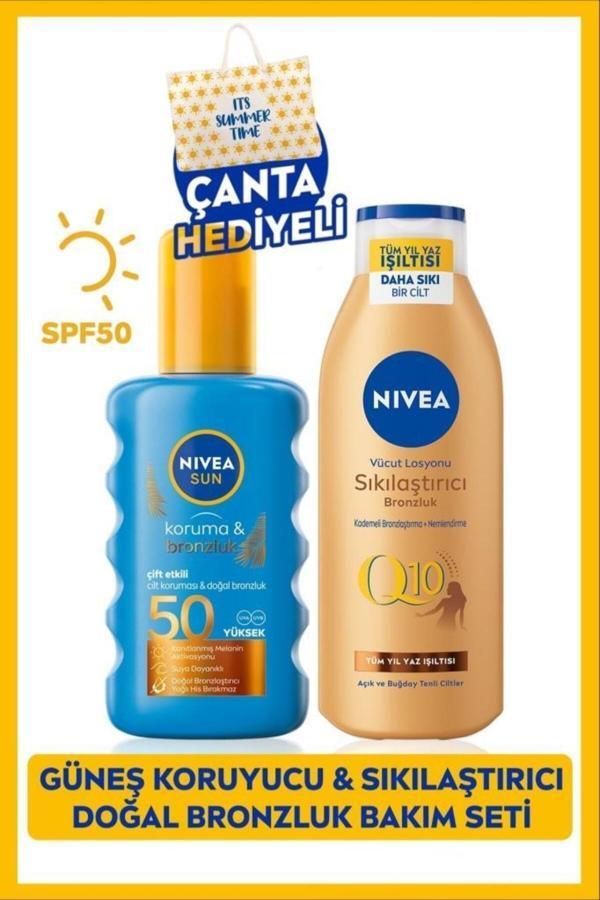 Sun Koruma Bronzluk Güneş Spreyi 200ml Ve Q10 Sıkılaştırıcı Bronzlaştırıcı Losyon 200ml,çanta Hediye - Image 1
