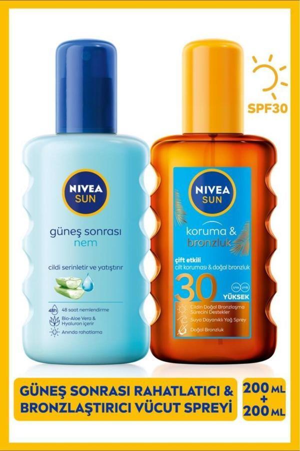 Sun Nemlendirici Güneş Sonrası Sprey 200ml Ve Çift Etkili Koruma Bronzluk Güneş Spreyi 200ml, Spf30 - Image 1