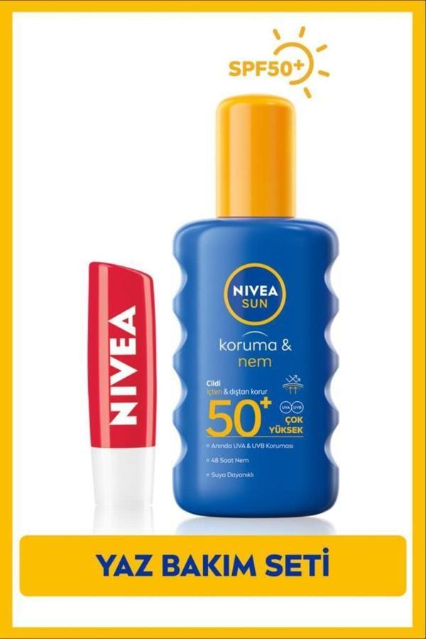 Sun Nemlendirici Yüksek Güneş Koruyucu Vücut Spreyi Spf50 200ml, Çilek Dudak Bakım Kremi - Image 1