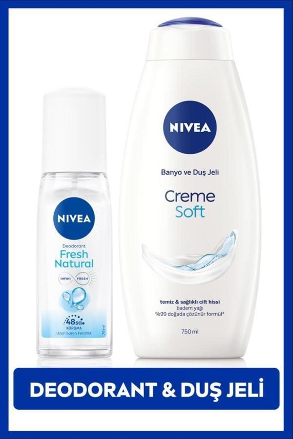 Kadın Pump Sprey Deodorant Fresh Natural 75ml ve Creme Soft Nemlendirici Duş Jeli 750ml - Image 1
