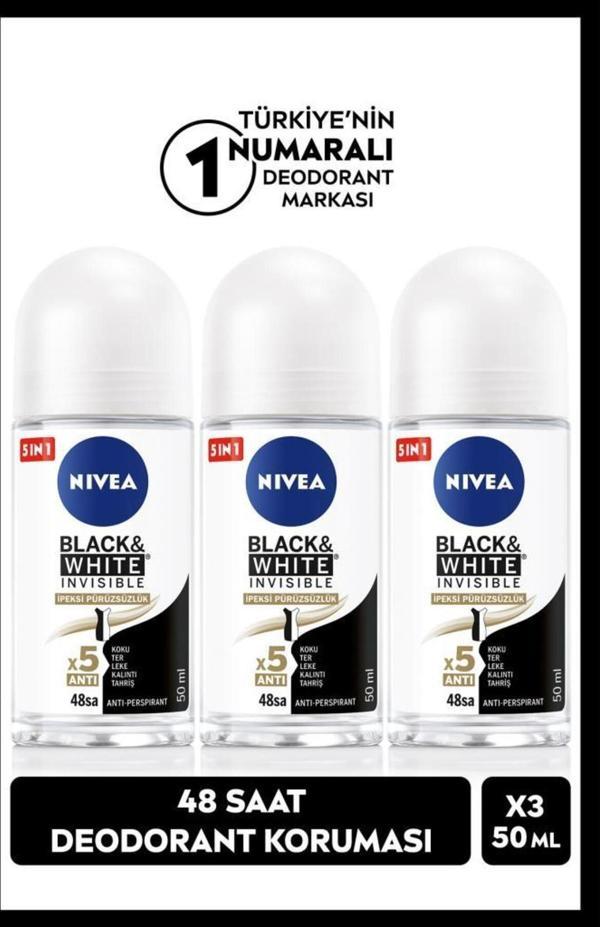 Kadın Roll-on Deodorant Black&white 50ml, Ter Kokusuna Karşı 48 Saat Koruma, X3 Adet - Image 1