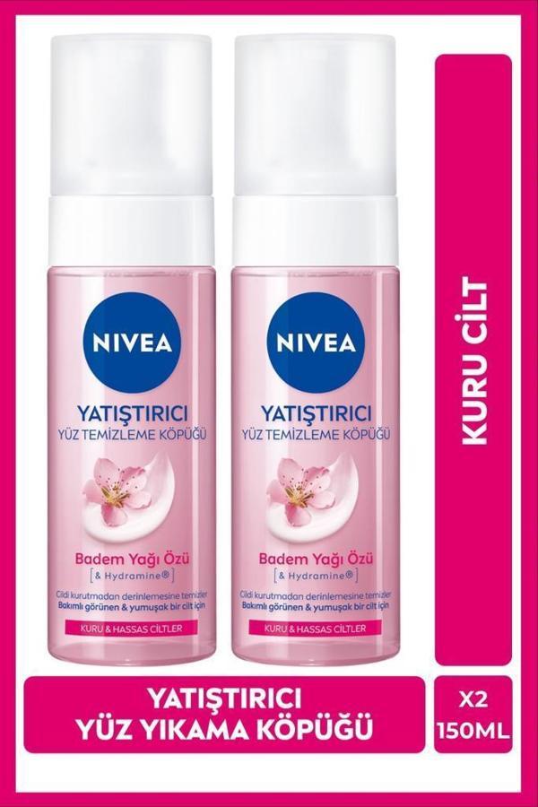 NIVEA Yatıştırıcı Yüz Temizleme Köpüğü 150ml, Kuru ve Hassas Ciltler, Nemlendirici, Badem Yağı, Yüz Bakım, X2 Adet - Image 1