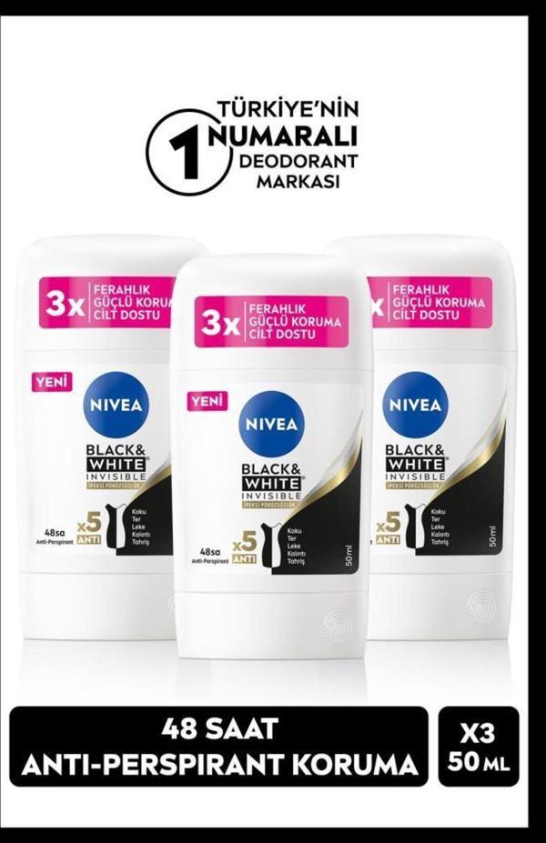 Kadın Stick Deodorant Black&white 50ml, 48 Saat Koruma, X3 Adet - Image 1