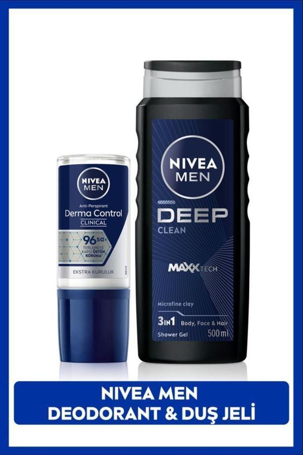 Men Erkek Banyo Ve Duş Jeli Deep Dimension 500ml Ve Roll-on Deodorant Derma Control Clinical 50ml - Image 1