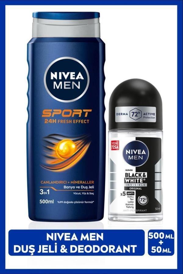 Men Erkek Banyo Ve Duş Jeli Sport 500ml Ve Black & White Invisible Original Roll-on Deodorant 50ml - Image 1