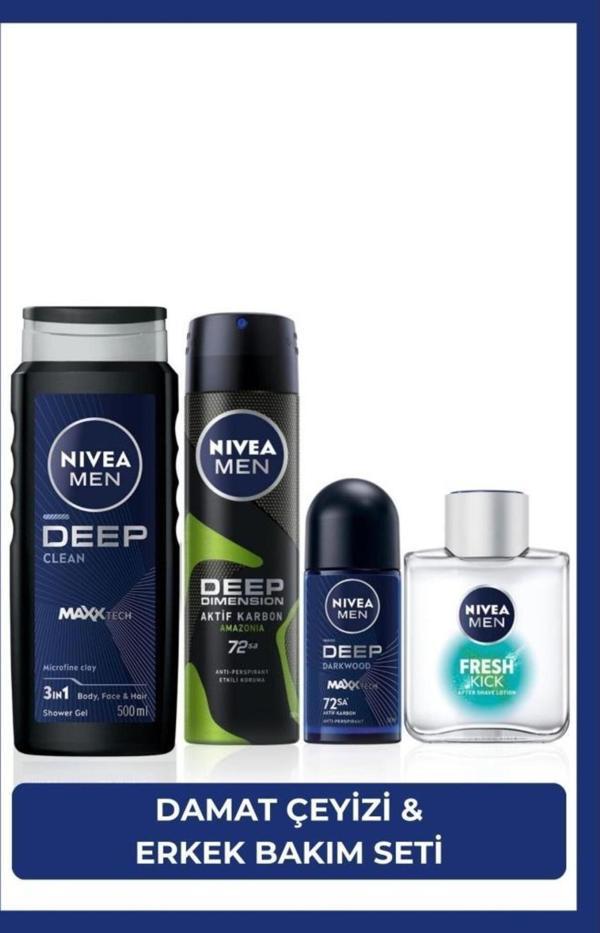 Men Erkek Çeyiz Bohçası, Duş Jeli 500ml, Tıraş Sonrası Losyon, Sprey Deodorant, Roll-on, Ter Karşıtı - Image 1