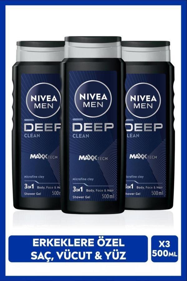 MEN Erkek Deep Dimension Banyo ve Duş Jeli 500ml, 3'ü1 Arada Komple Bakım, Vücut Saç Yüz - Image 1