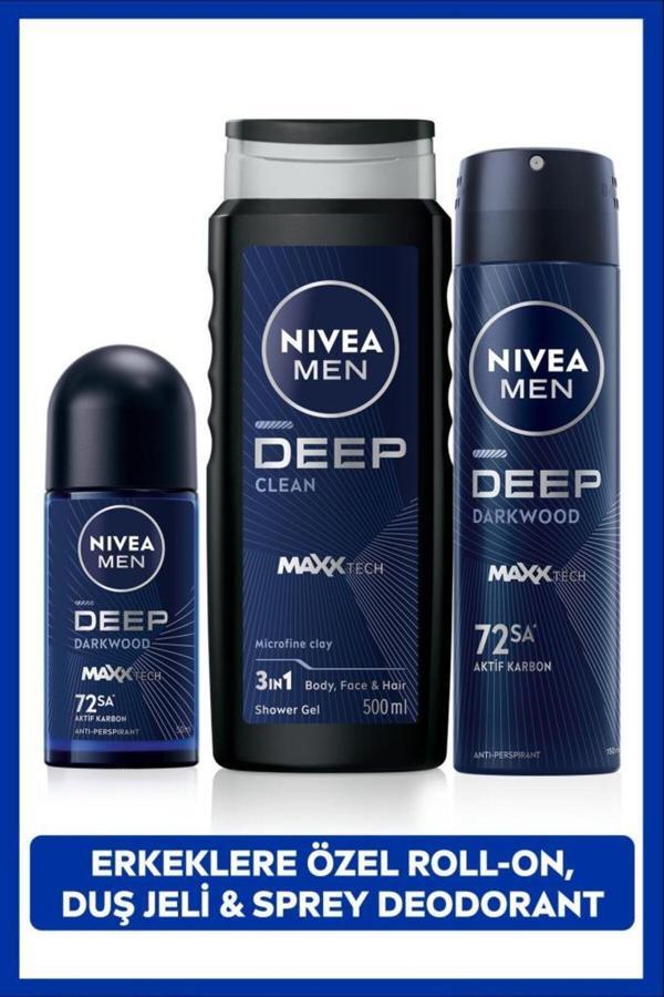 Men Erkek Deep Dimension Duş Jeli 500ml, Roll-on 50ml, Sprey Deodorant 150ml, 72saat Anti-perspirant - Image 1