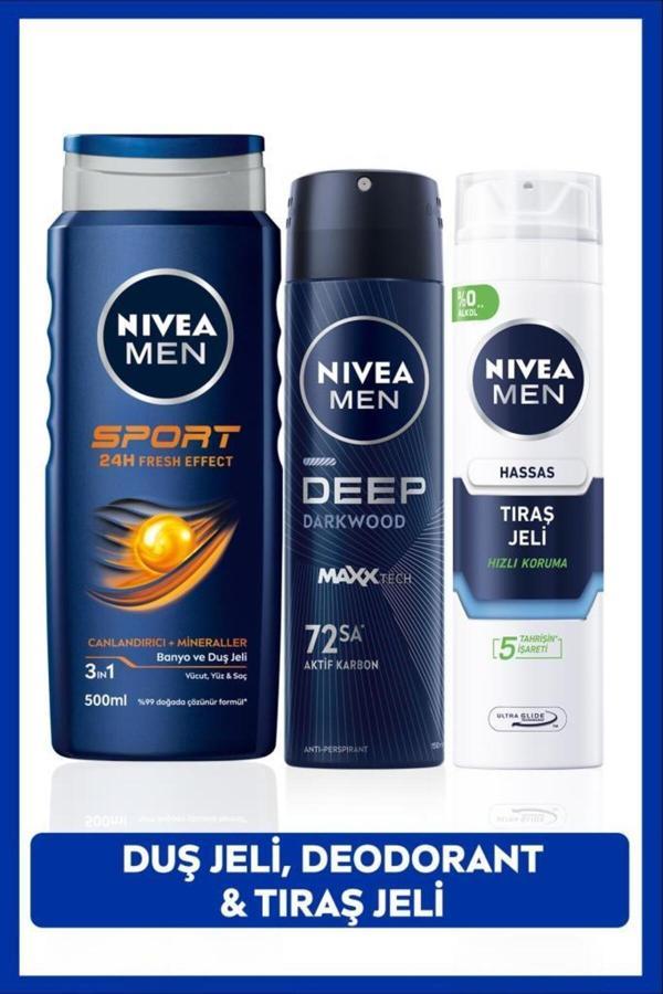 Men Sport Saç Ve Vücut Şampuanı 500 ml Hassas Tıraş Jeli 200 ml Deodorant Sprey 150 ml - Image 1