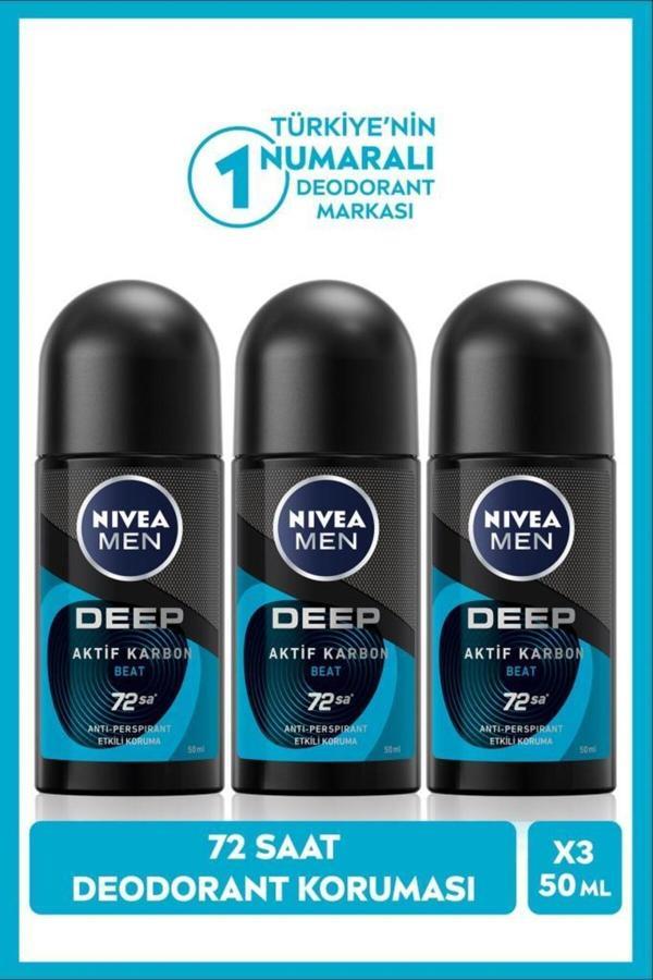 MEN Erkek Roll-on Deodorant Deep Beat 50ml, 72 Saat Koruma, X3 Adet - Image 1
