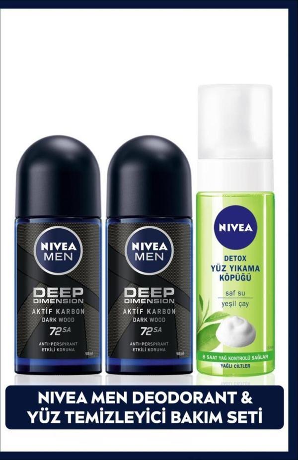 MEN Erkek Roll-on Deodorant Deep Dimension 50ml X2 Adet ve Yüz Temizleyici Yıkama Köpüğü 150ml - Image 1