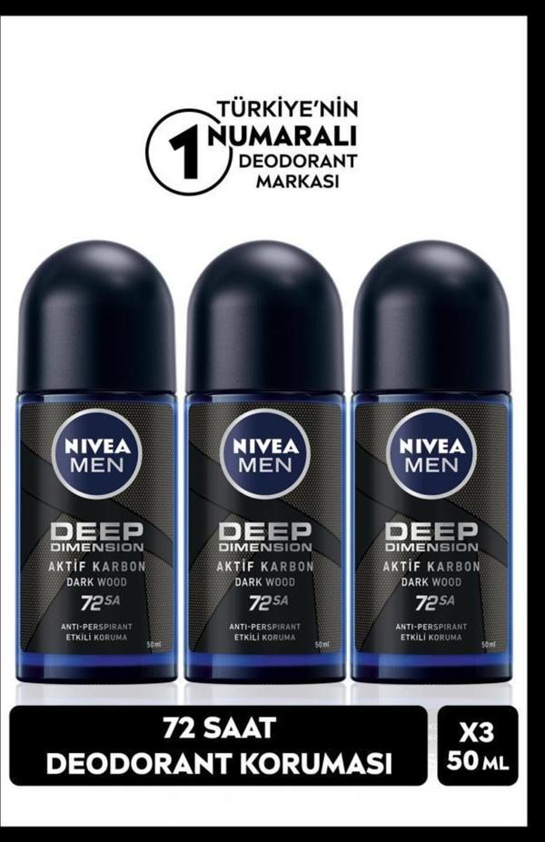 Men Erkek Roll-on Deodorant Deep Dimension 50ml, 48 Saat Koruma, X3 Adet - Image 1