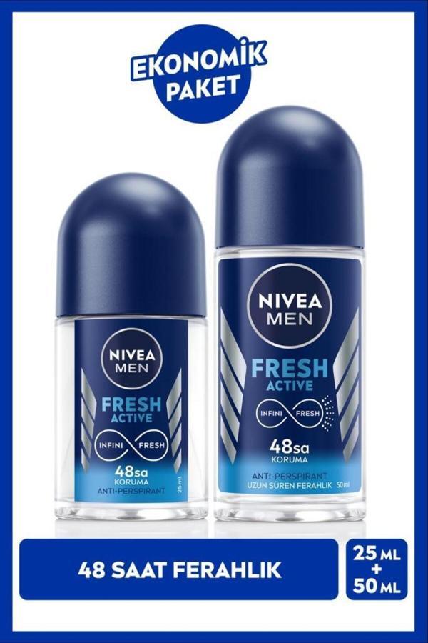 MEN Erkek Roll-on Deodorant Fresh Active 50ml ve Mini Roll-on 25ml, 48 Saat Anti-perspirant Koruma - Image 1