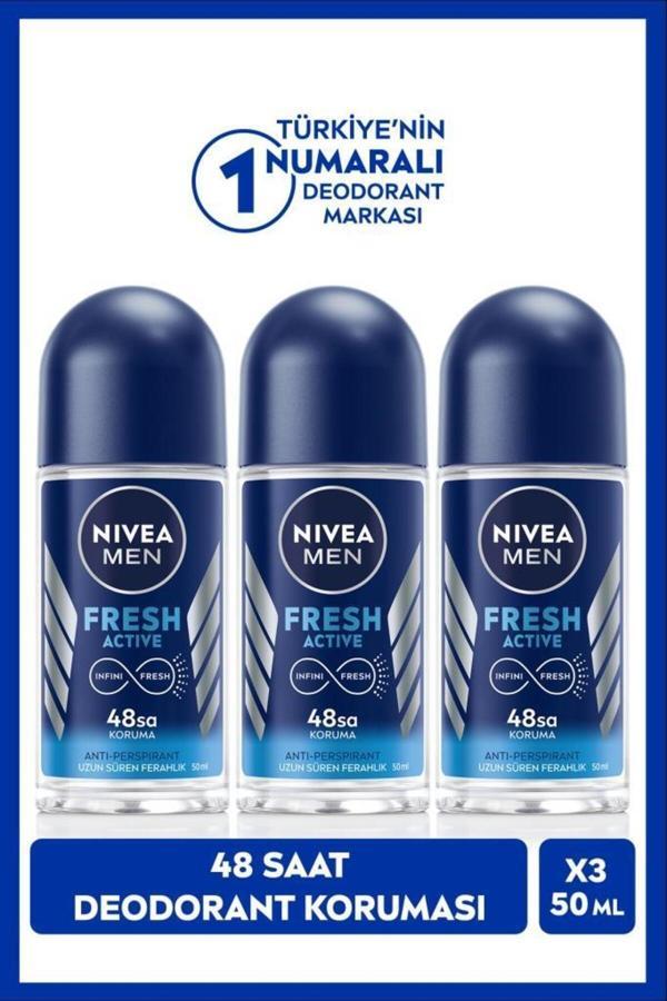 MEN Erkek Roll-on Deodorant Fresh Active 50ml, 48 Saat Koruma, X3 Adet - Image 1