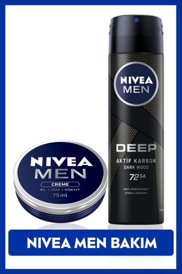 MEN Erkek Sprey Deodorant Deep Dimension 150ml, 72 Saat Koruma ve Erkek Bakım Kremi 75ml - Image 1