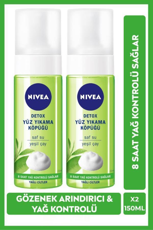 NIVEA Detox Yüz Temizleme Köpüğü 150ml, Arındırıcı, Yağ Kontrolü, Yeşil Çay, Yağlı Ciltler, Yüz Bakım, X2 Adet - Image 1