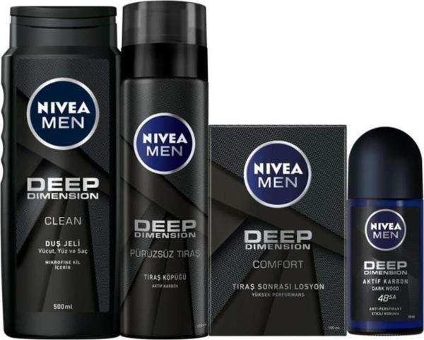 Nivea Erkek Cilt Bakım Seti ( Deep Losyon + Deep Tıraş Köpüğü + Deep Roll On + Deep Duş Jeli) - Image 1