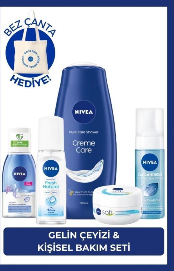 Gelin Çeyiz Seti, Duş Jeli 500ml, Yüz Yıkama Köpüğü, Pump Deodorant,göz Makyaj Temizleyici, Kr - Image 1
