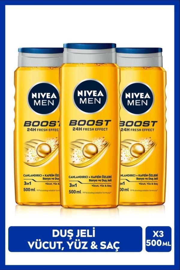 MEN Erkek Duş Jeli Boost 500ml, Vücut Yüz Saç, Nane Özleri, Kafein ile Canlandırıcı Bakım, X3 Adet - Image 1