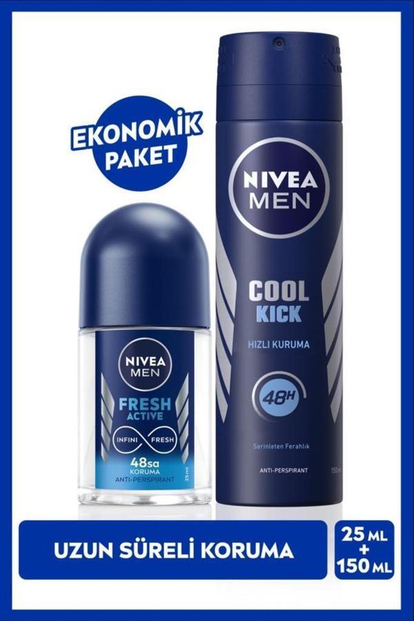 Men Erkek Sprey Deodorant Cool Kick Fresh 150ml Ve Mini Roll-on Fresh Active 25ml - Image 1