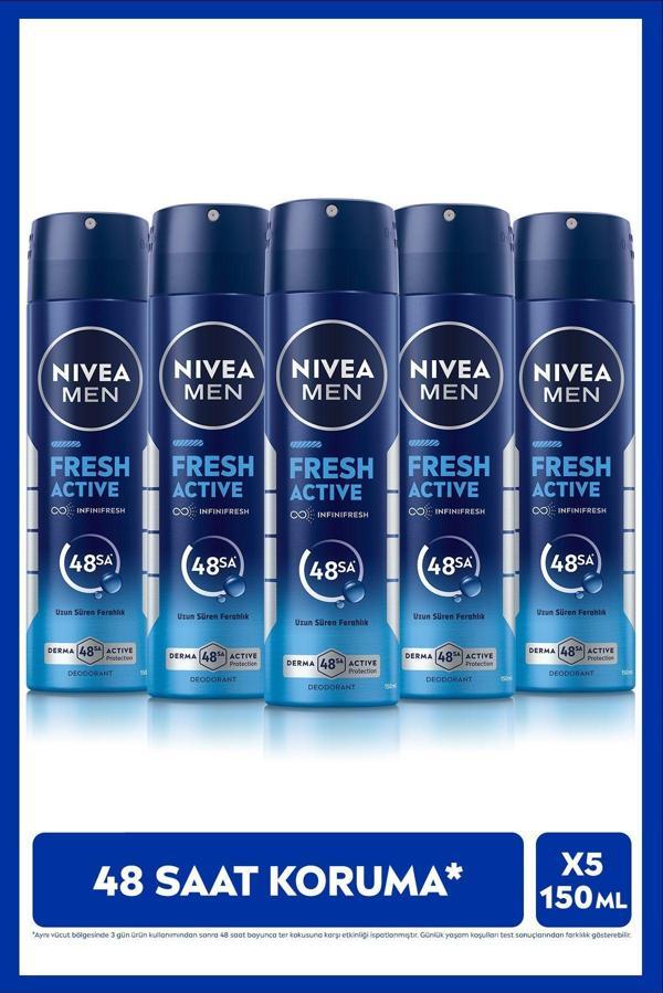 MEN Erkek Sprey Deodorant Fresh Active 150ml, Ter Kokusuna Karşı 48 Saat Koruma, X5 Adet - Image 1