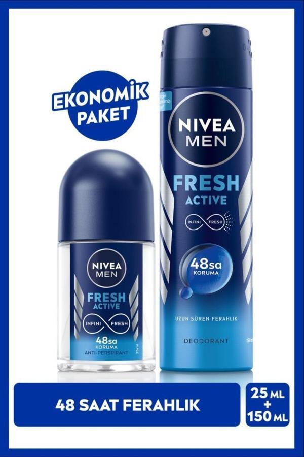 MEN Erkek Sprey Deodorant Fresh Active 150ml Ve Mini Roll-on 25ml, 48 Saat Ter Kokusu Karşıtı - Image 1