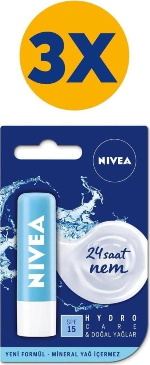 Renksiz Dudak Bakım Kremi Hydro Care 4.8gr, 24 Saat Nem, Spf15, Güneş Koruyucu, X3 Adet - Image 1